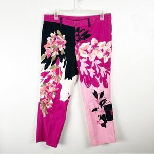 DANA BUCHMAN Vintage Multicolored Floral High Rise Cargo Pocket Artsy Jeans 14